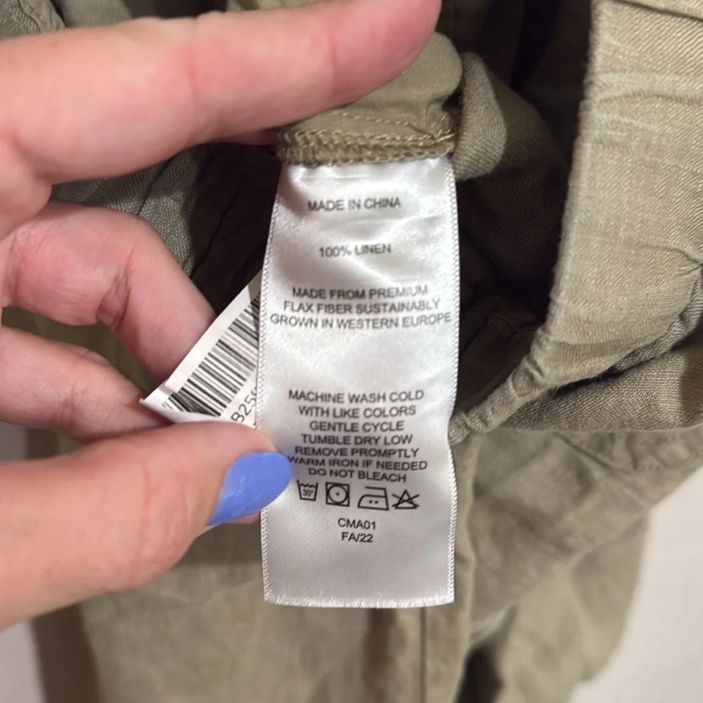 Quince 100% European Linen Cropped Pants in Washed Olive, Medium